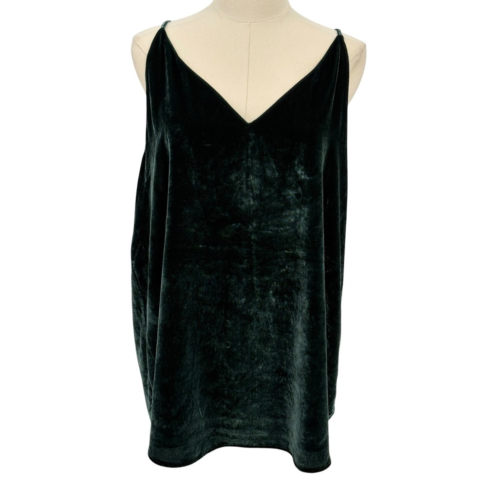 Loft Velvet Camisole Tank Top‎ Dark Green V-Neck Spaghetti Strap XL